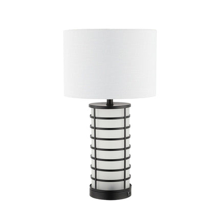 27" Black USB Table Lamp With Drum Shade HomeRoots