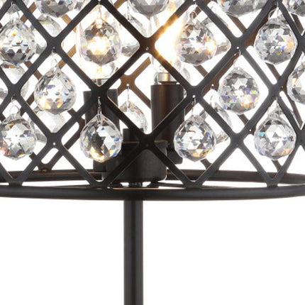 23" Antiqued Bronze Geometric Table Lamp With Drum Shade