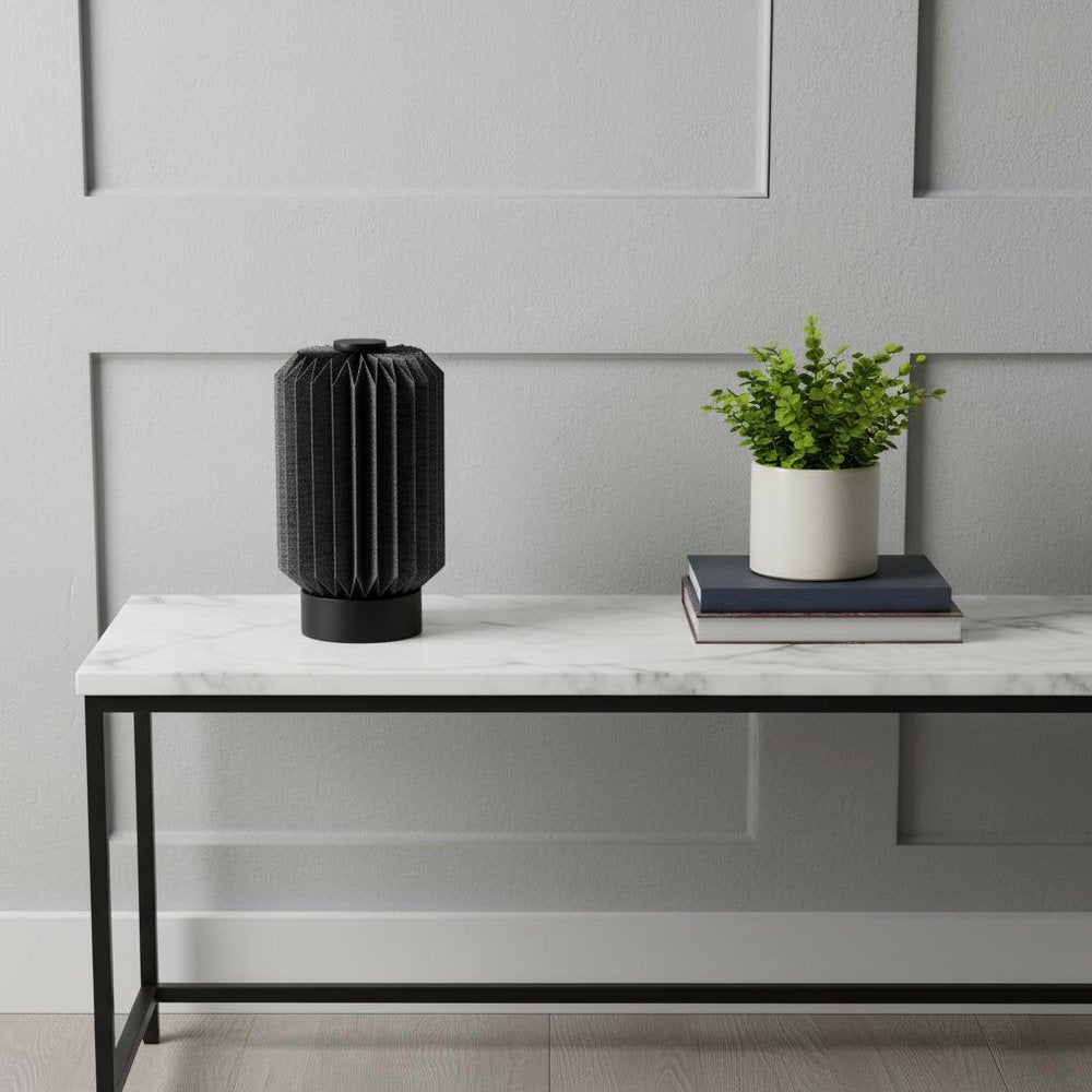 9" Black Geometric Table Lamp LED With Cylinder Shade