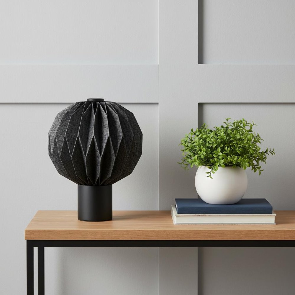 11" Black Geometric Table Lamp LED With Globe Shade