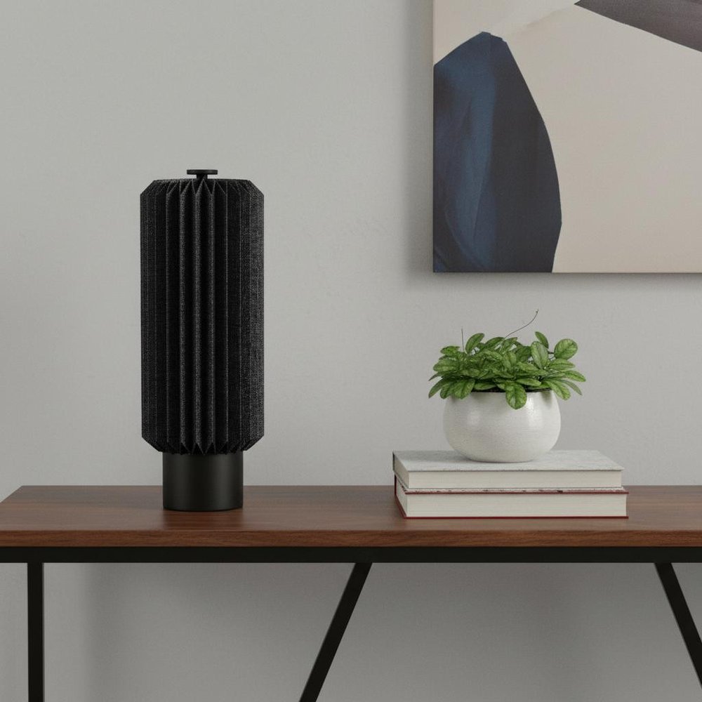 16" Black Geometric Table Lamp LED With Cylinder Shade