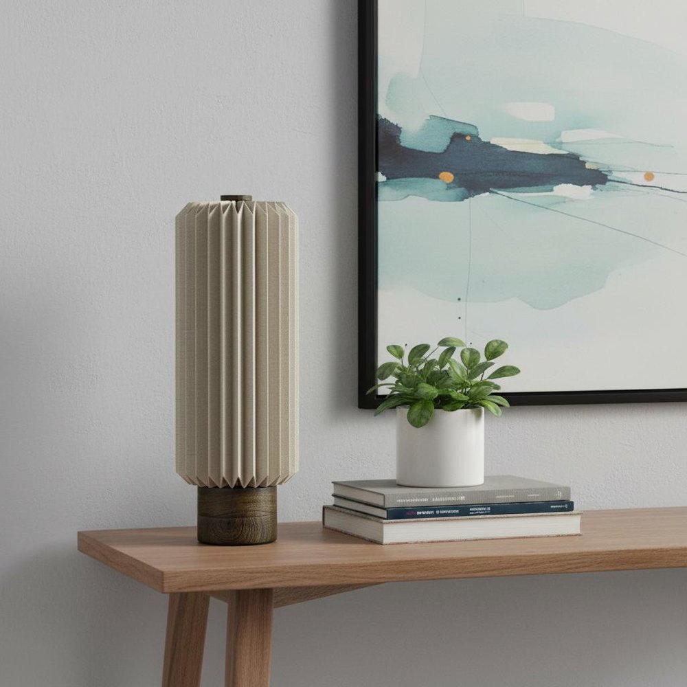 16" Natural Geometric Table Lamp LED With Cylinder Shade