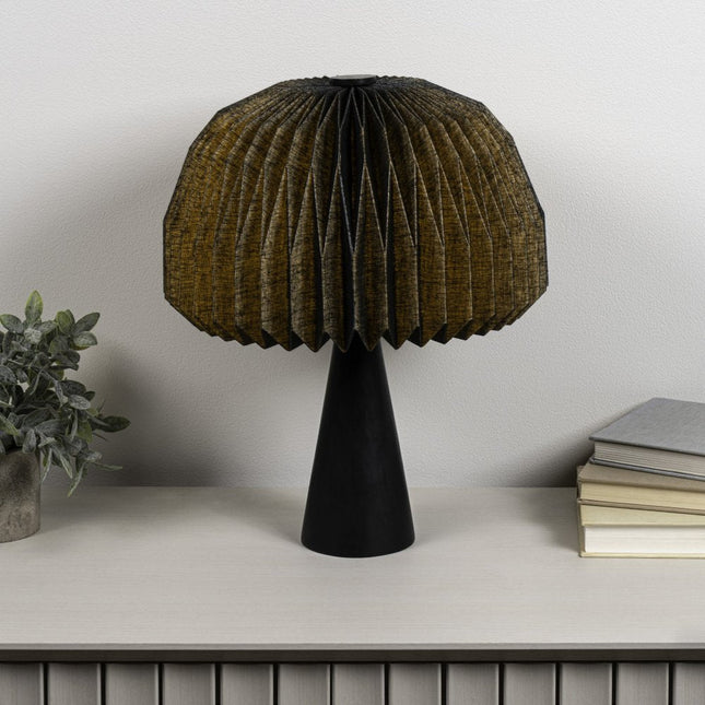 16" Black Ribbed Geometric Bedside Lamp With Dome Shade HomeRoots