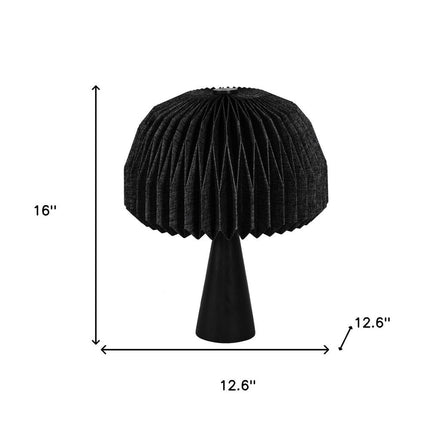 16" Black Ribbed Geometric Bedside Lamp With Dome Shade HomeRoots