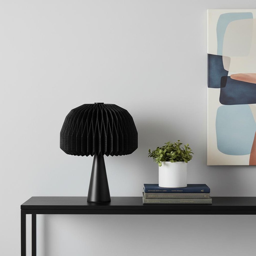 16" Black Geometric Table Lamp LED With Dome Shade