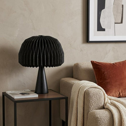 16" Black Ribbed Geometric Bedside Lamp With Dome Shade HomeRoots