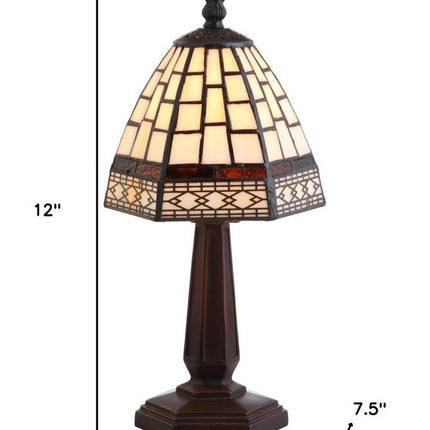 12" Brown Mosaic Tile Novelty Tiffany Lamp With Empire Shade HomeRoots