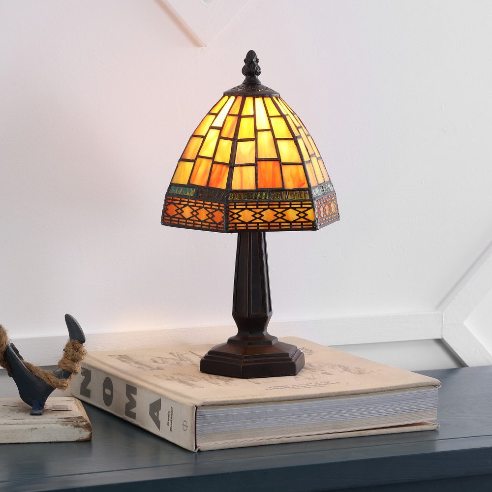 12" Brown Novelty Tiffany Lamp LED With Bell Shade