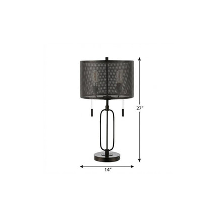 27" Antiqued Bronze Novelty Table Lamp With Drum Shade HomeRoots