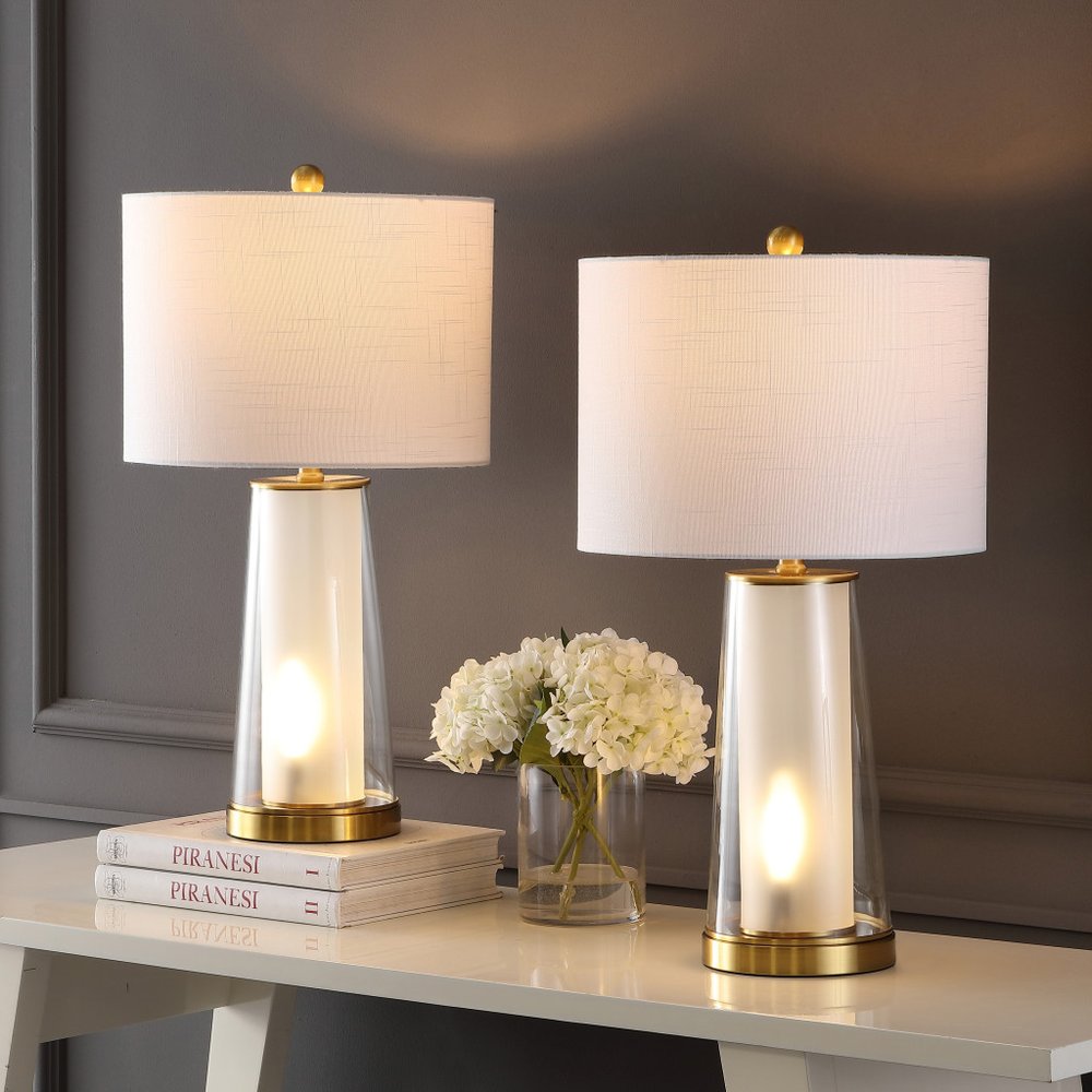 Set of Two 26" Gold Lighthouse Table Lamps LED With Drum Shades