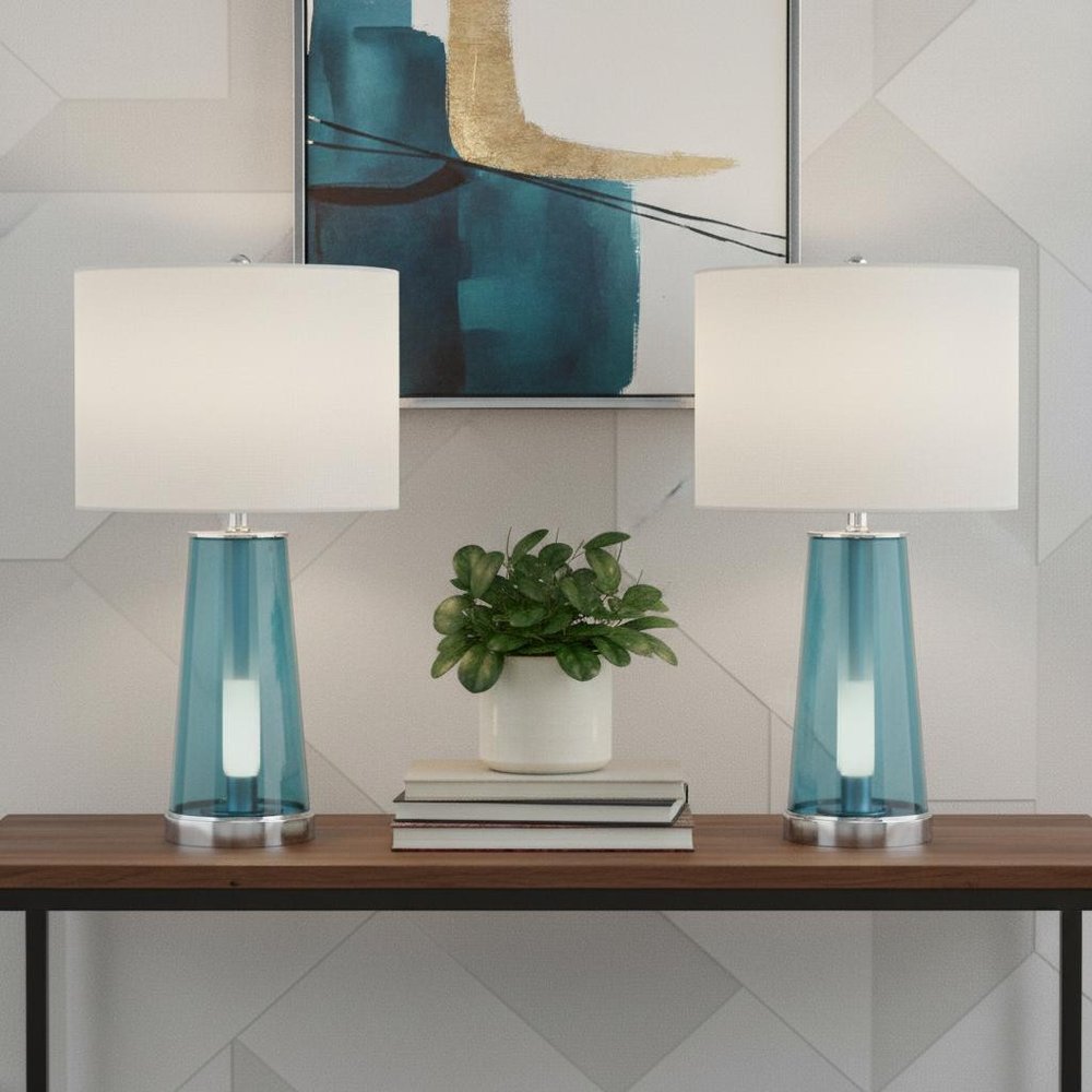 Set of Two 26" Silver Lighthouse Table Lamps LED With Drum Shades