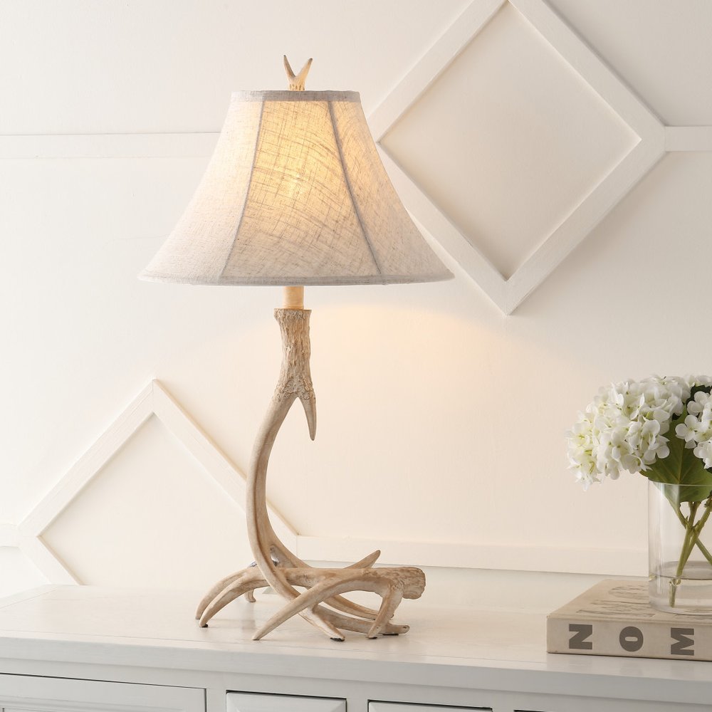 28" Beige Antlers Table Lamp LED With Bell Shade