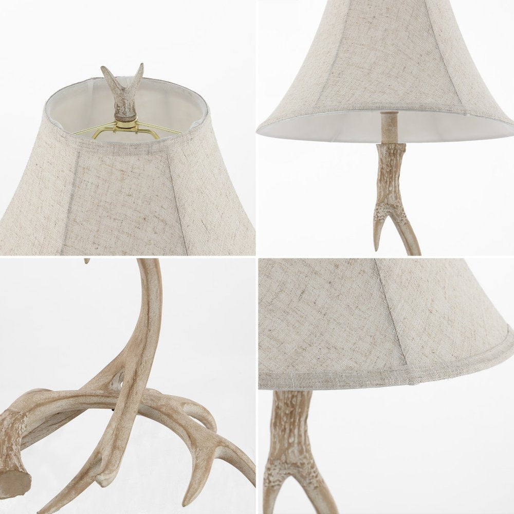 28" Beige Antlers Table Lamp LED With Bell Shade
