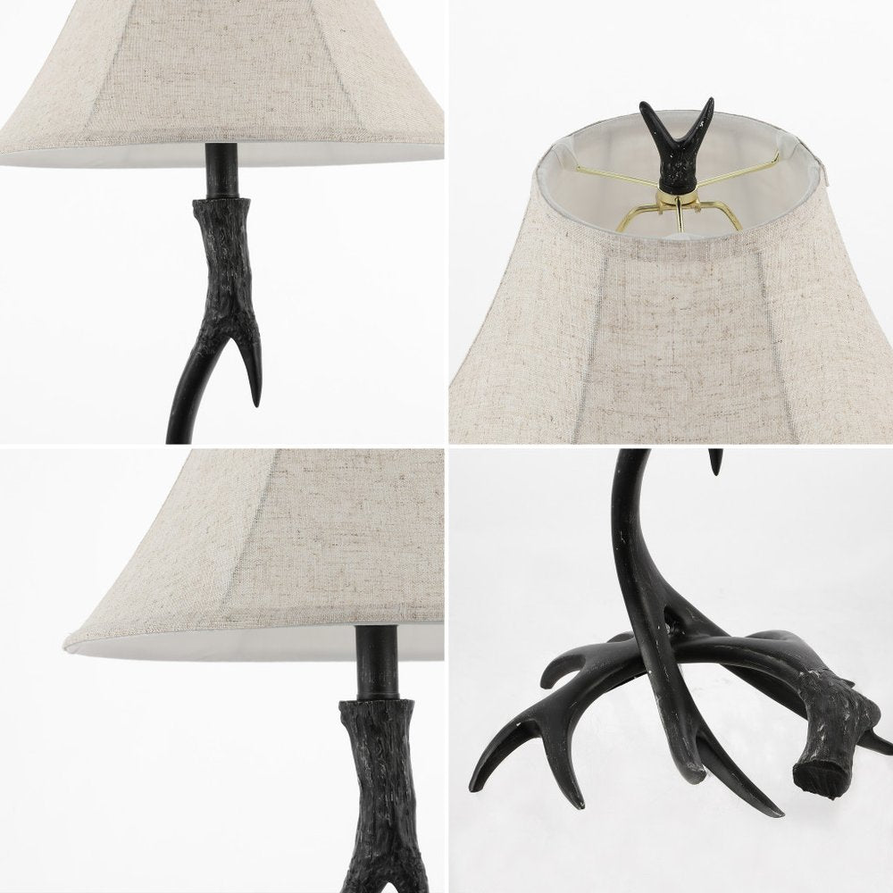 28" Black Antlers Table Lamp LED With Bell Shade