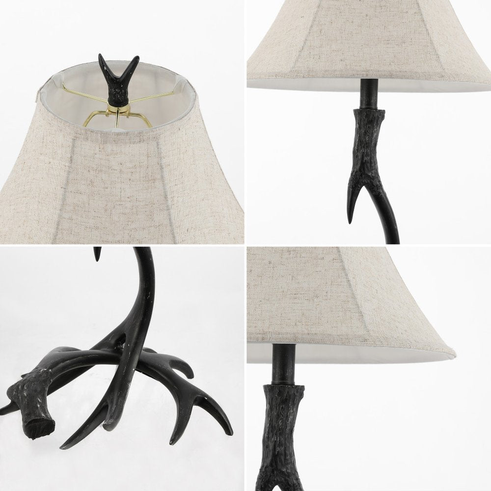 28" Black Antlers Table Lamp LED With Bell Shade