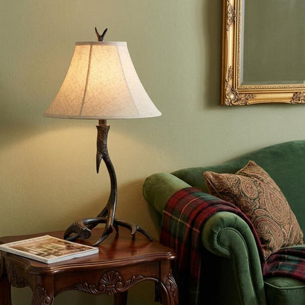 28" Black Antlers Table Lamp With Bell Shade HomeRoots