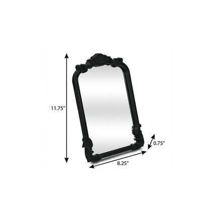 12" Black Solid Wood Scalloped Framed Makeup Shaving Tabletop Mirror