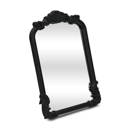 12" Black Solid Wood Scalloped Framed Makeup Shaving Tabletop Mirror
