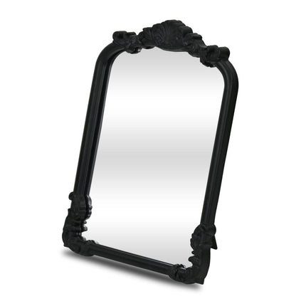 12" Black Solid Wood Scalloped Framed Makeup Shaving Tabletop Mirror