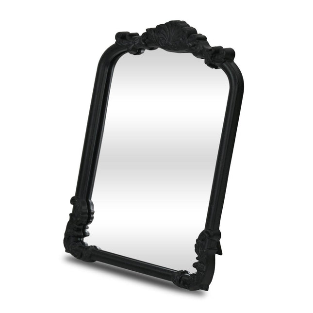 12" Black Solid Wood Scalloped Framed Makeup Shaving Tabletop Mirror HomeRoots