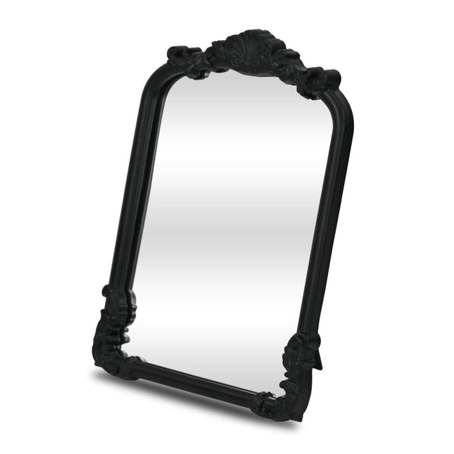 12" Black Solid Wood Scalloped Framed Makeup Shaving Tabletop Mirror
