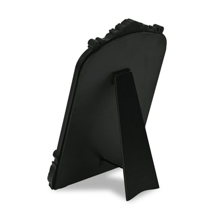 12" Black Solid Wood Scalloped Framed Makeup Shaving Tabletop Mirror