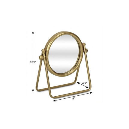 10" Gold Metal Round Tilting Framed Makeup Shaving Tabletop Mirror HomeRoots