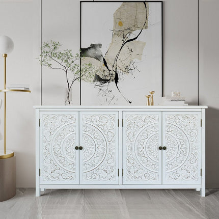 60" White Wood Sideboard With Four Doors HomeRoots