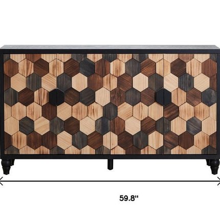 60" Brown Wood Sideboard With Four Doors HomeRoots