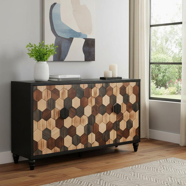 60" Brown Wood Sideboard With Four Doors HomeRoots
