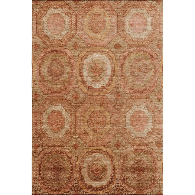 9' X 12' Terra Cotta And Copper Geometric Washable Area Rug With UV Protection HomeRoots