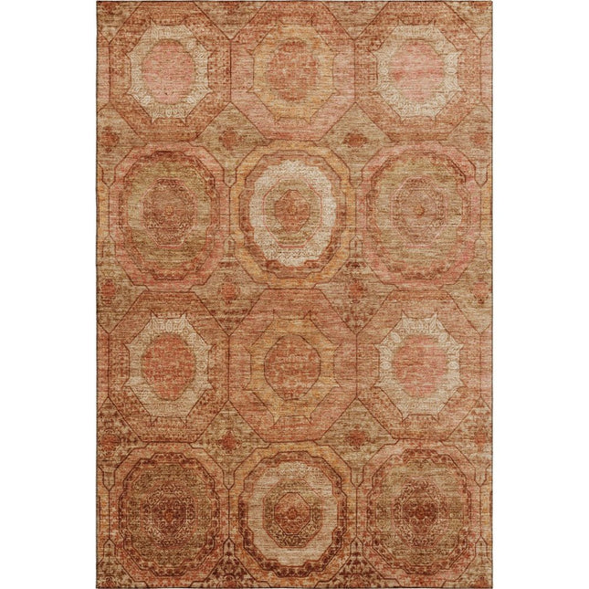 9' X 12' Terra Cotta And Copper Geometric Washable Area Rug With UV Protection
