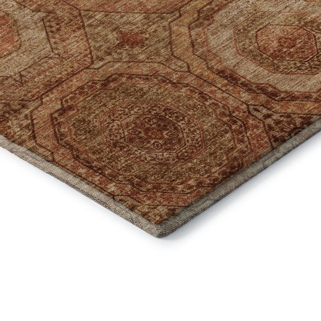 9' X 12' Terra Cotta And Copper Geometric Washable Area Rug With UV Protection