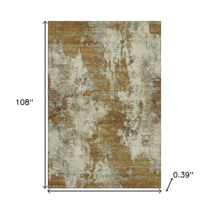 9' X 12' Terra Cotta And Beige Abstract Washable Area Rug With UV Protection HomeRoots