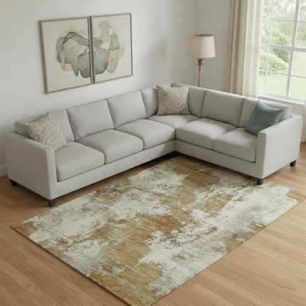 9' X 12' Terra Cotta And Beige Abstract Washable Area Rug With UV Protection HomeRoots