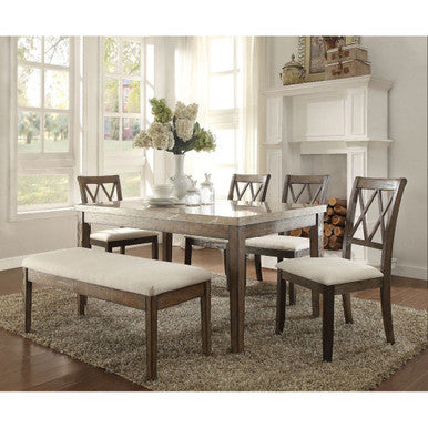 ACME 71715 Claudia Dining Table, White Marble & Salvage Brown ACME Furniture