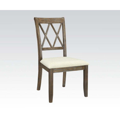 ACME 71717 Claudia Side Chair (Set-2), Beige Linen & Salvage Brown ACME Furniture
