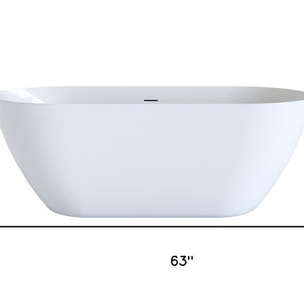 63" White Acrylic Oval Bath Tub