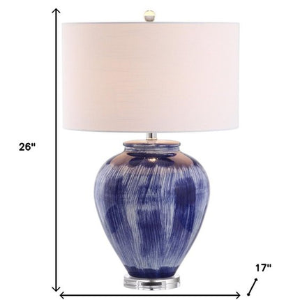26" Blue And Clear Urn Table Lamp With Drum Shade HomeRoots