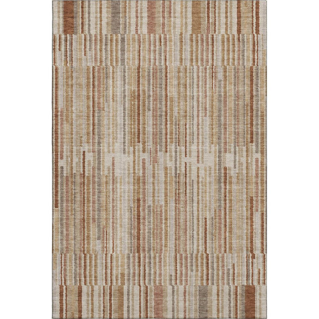 9' X 12' Terra Cotta And Beige Striped Washable Area Rug With UV Protection HomeRoots
