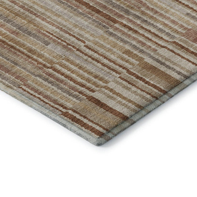 9' X 12' Terra Cotta And Beige Striped Washable Area Rug With UV Protection HomeRoots