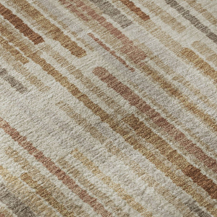 9' X 12' Terra Cotta And Beige Striped Washable Area Rug With UV Protection HomeRoots