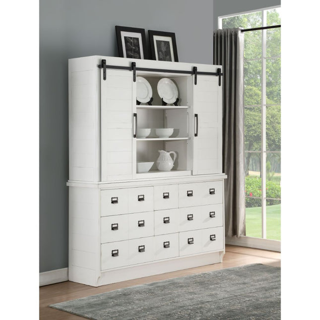 ACME 71853 Renske Hutch & Buffet, Antique White (1Set/2Ctn)