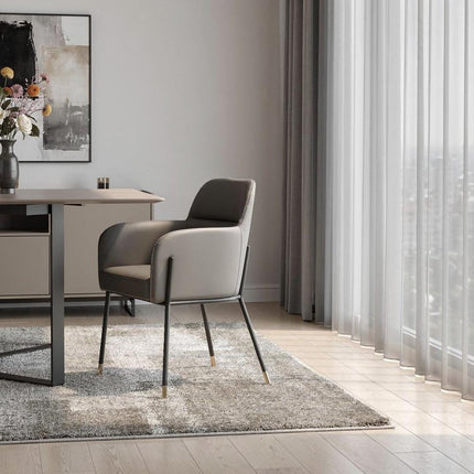 Dark Gray and Black Faux Leather Dining Arm Chair