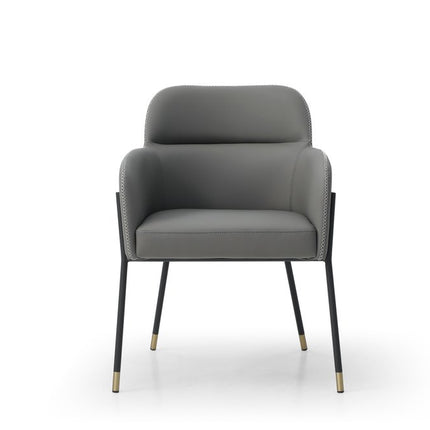 Dark Gray and Black Faux Leather Dining Arm Chair