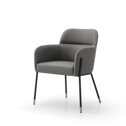 Dark Gray and Black Faux Leather Dining Arm Chair