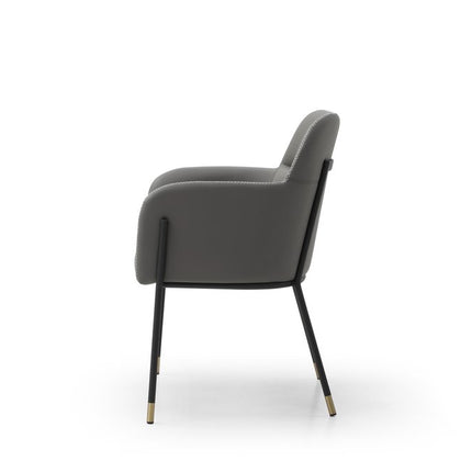 Dark Gray and Black Faux Leather Dining Arm Chair