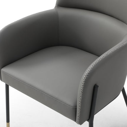 Dark Gray and Black Faux Leather Dining Arm Chair