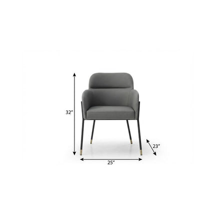 Dark Gray and Black Faux Leather Dining Arm Chair