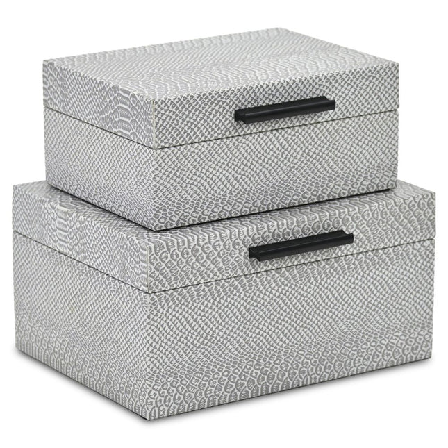Set of Two Gray Wood Hand Painted Decorative Box